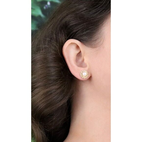 14k Yellow Gold Freshwater Pearl Earrings Stud Post - Picture 4 of 8